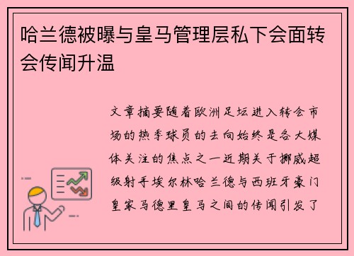 哈兰德被曝与皇马管理层私下会面转会传闻升温